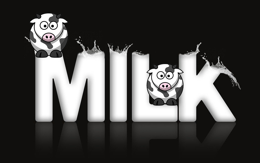 An image of the words "milk" with two cows on the words to discuss the truth about milk is that we don't need it. The truth about milk how we don't need cow's milk.