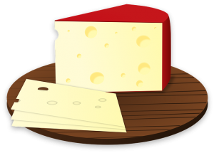 An image of a swiss cheese block and a wooden plate to talk about why consuming organic cheese is worth the added cost.