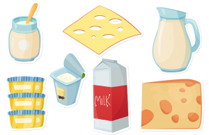 An image of cheese, milk, and yogurt to discuss healthier dairy products.