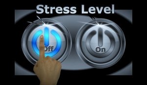 An image with the words "Stress Level" and an on and off switch to discuss how if you don't properly manage stress it can lead to all sorts of illnesses.