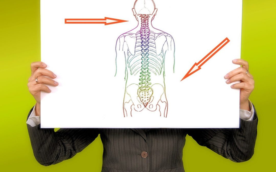 An image of a man holding up an image of a spine to discuss spine health tips.