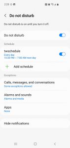 General Do not disturb settings for android