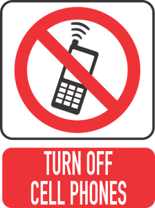 An image with a phone and a caution sign over it to talk about how you should turn off your phone once in awhile.